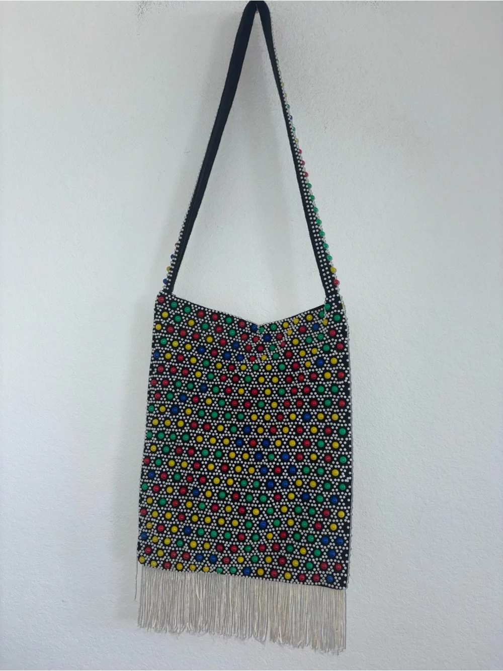 Vintage Colorful Beaded Fringe Retro 60s Mod Eclectic Festival Tote Bag